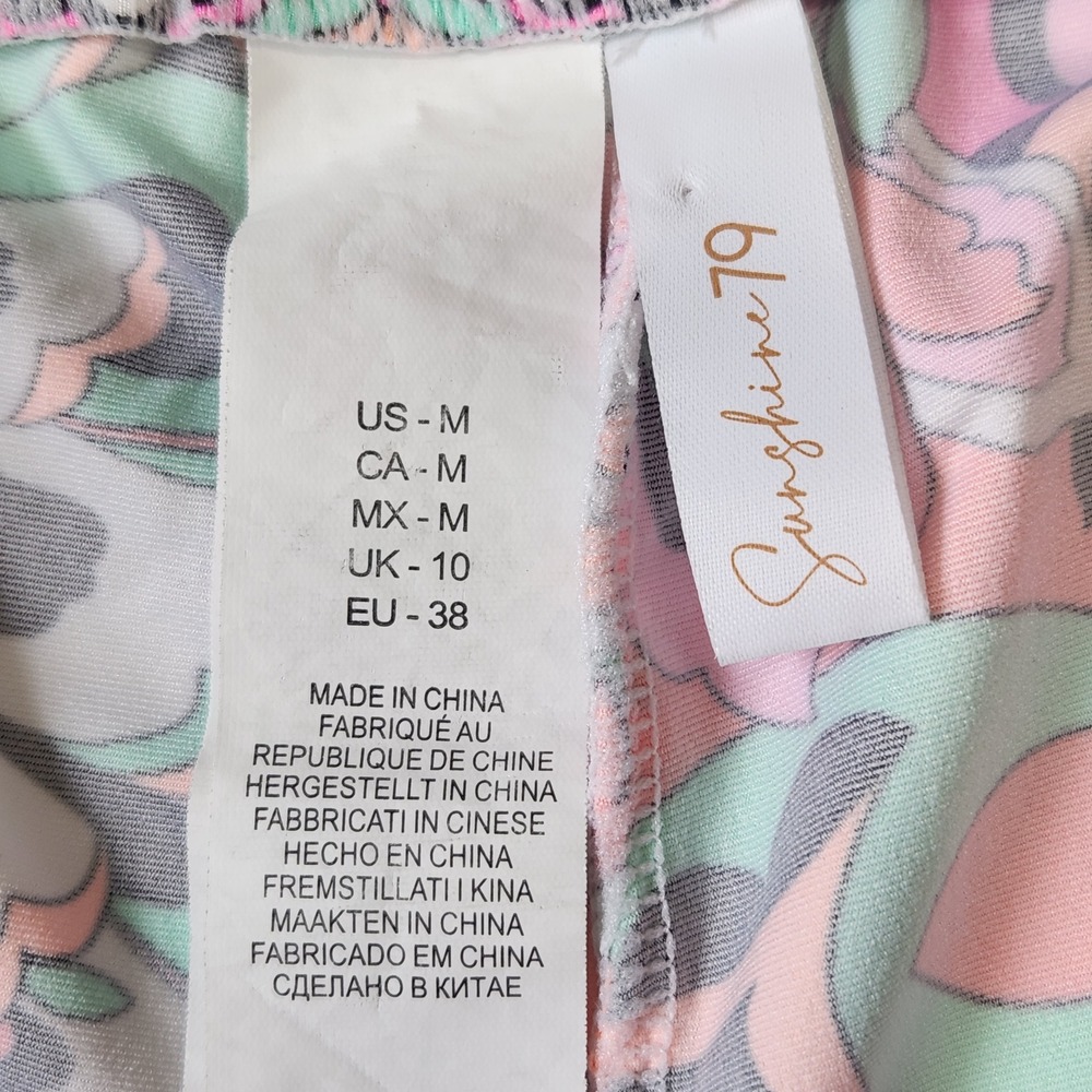 Sunshine 79 Cascade Blooms Paisley Floral Wide Leg Beach Pants Pink Mint Green M - Picture 3 of 11